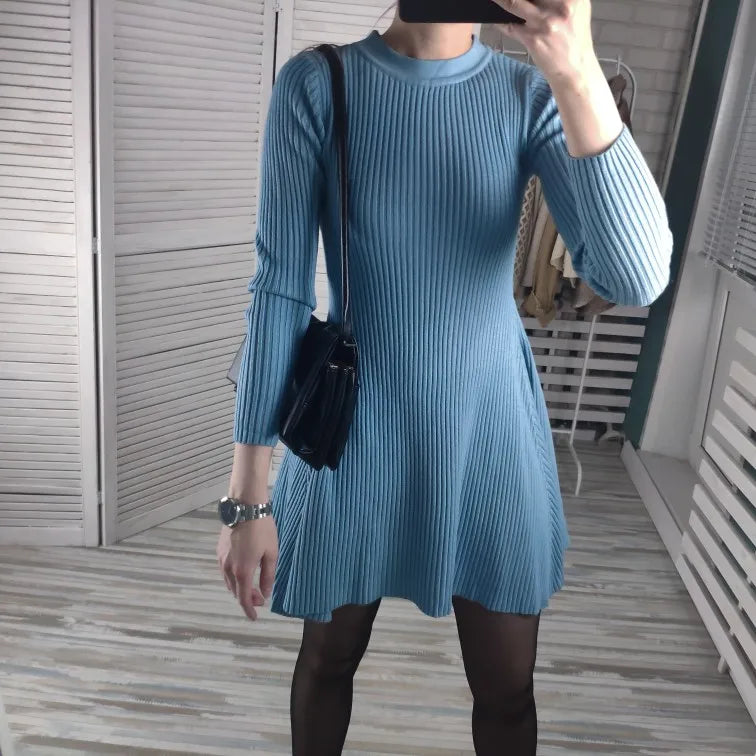 Basic autumn winter short thick sweater dress elegant knit dress women slim mini dress Female chic knit sexy dress