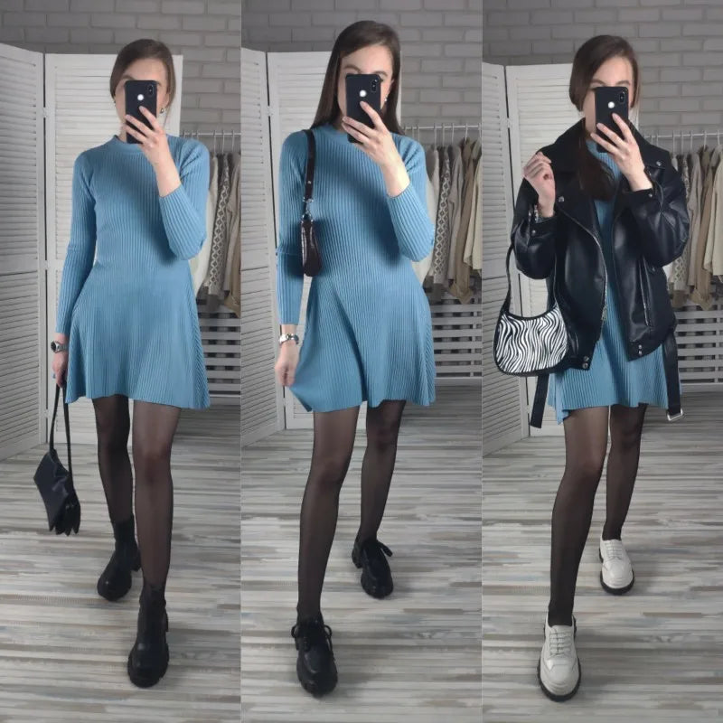 Basic autumn winter short thick sweater dress elegant knit dress women slim mini dress Female chic knit sexy dress