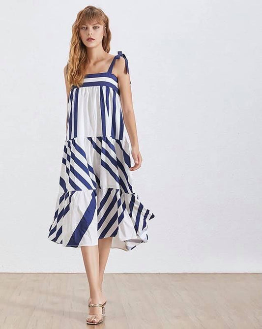 Striped Long Dresses Casual Off Shoulder  - Female Summer Clothes Fashion