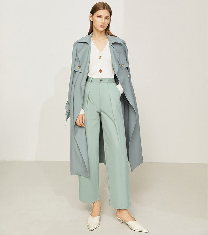 Minimalism Women's Trench Coat Office  Fashion Lapel Double Breasted Jackets Female Sashes Windbreaker Coat