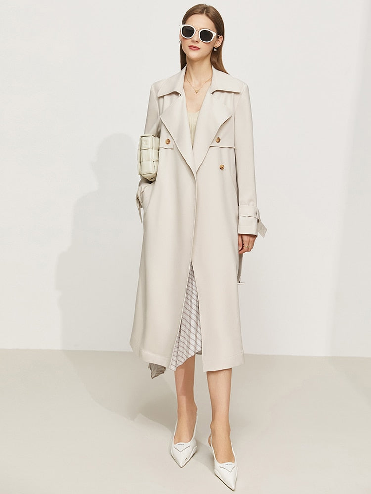 Minimalism Women's Trench Coat Office  Fashion Lapel Double Breasted Jackets Female Sashes Windbreaker Coat