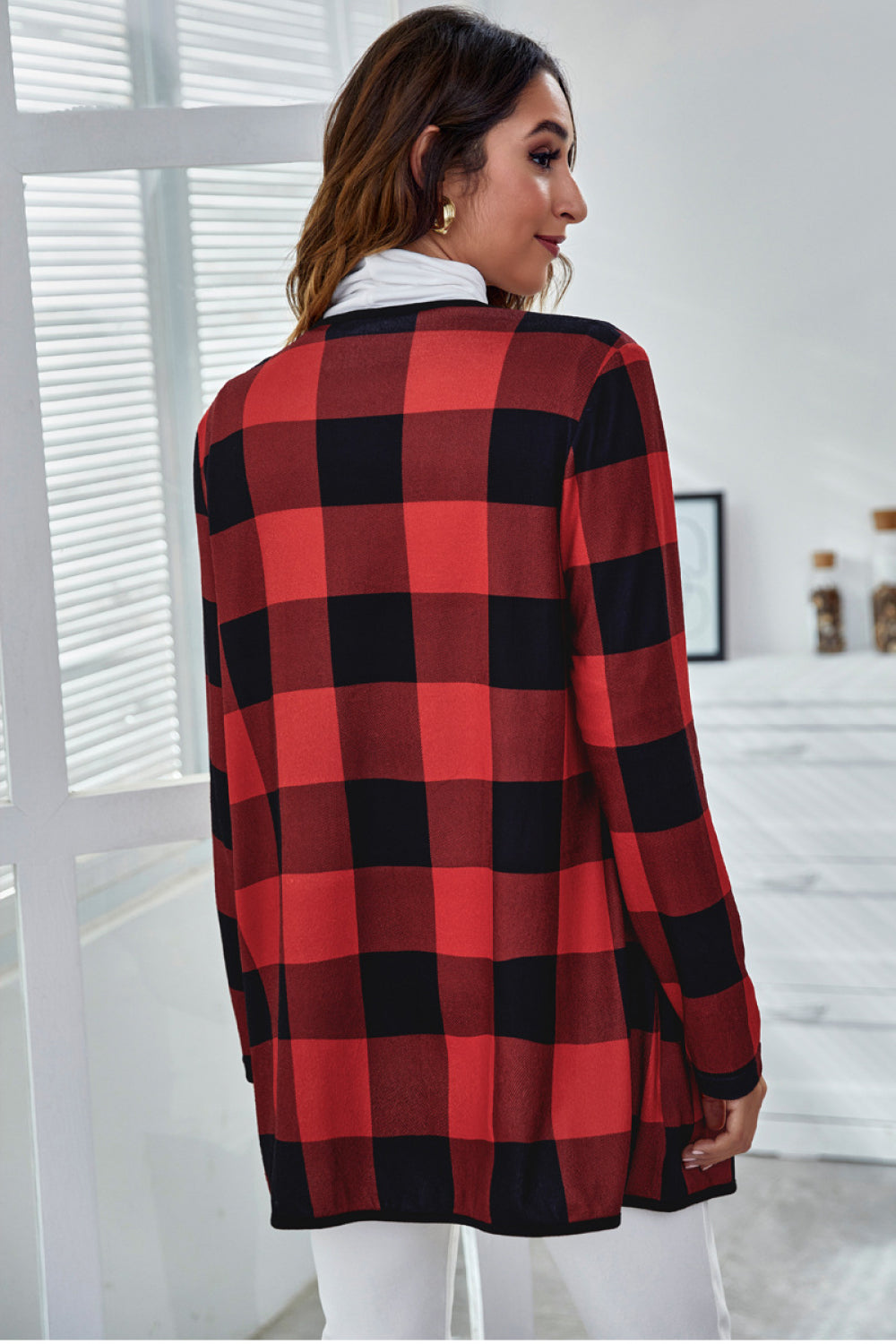 Plaid Waterfall Collar Coat