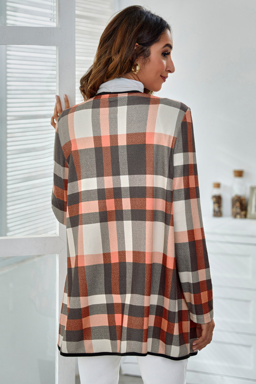 Plaid Waterfall Collar Coat