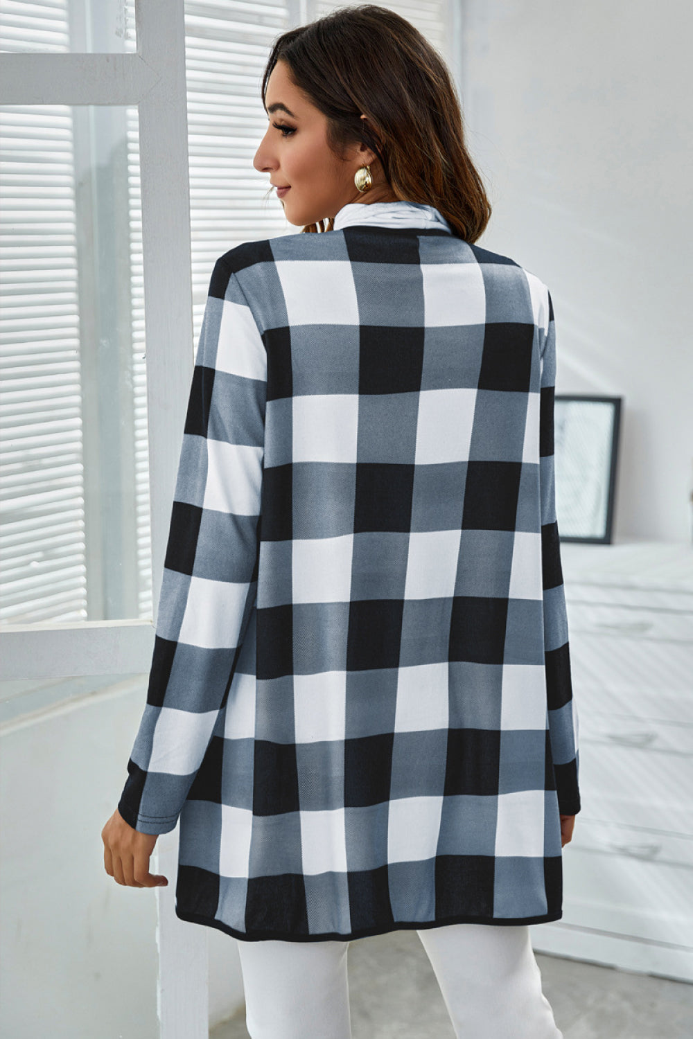 Plaid Waterfall Collar Coat