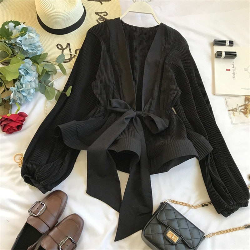 Vintage Grace Women Blouse New Fashion Elegant V-Neck Shirt - GigaWorldStore
