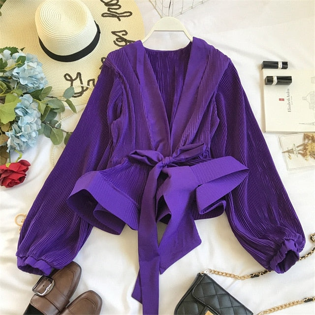 Vintage Grace Women Blouse New Fashion Elegant V-Neck Shirt - GigaWorldStore