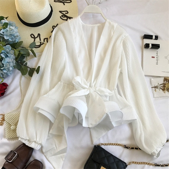 Vintage Grace Women Blouse New Fashion Elegant V-Neck Shirt - GigaWorldStore