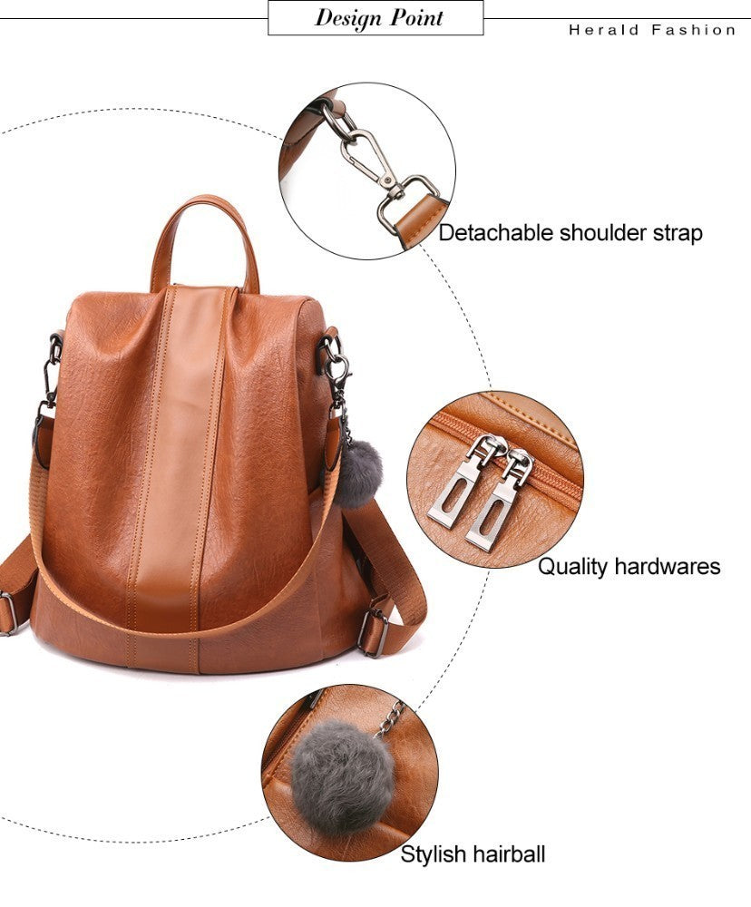 Quality Leather Anti-thief Women Backpack Large Capacity Bag - GigaWorldStore