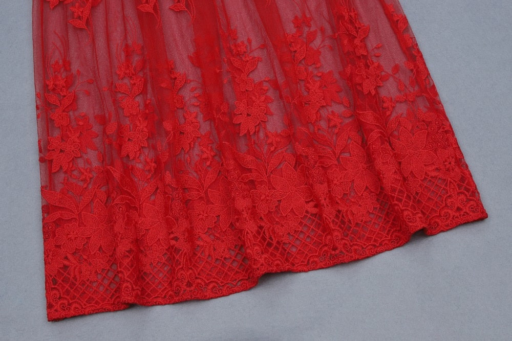 Celebrity High Quality Red Lace Sleeveless Hollow Out Long Rayon Bandage