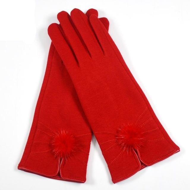 Women Mink ball Wool Gloves Fashion Design Winter Gloves Trendy Elegant Soft Mittens Gloves
