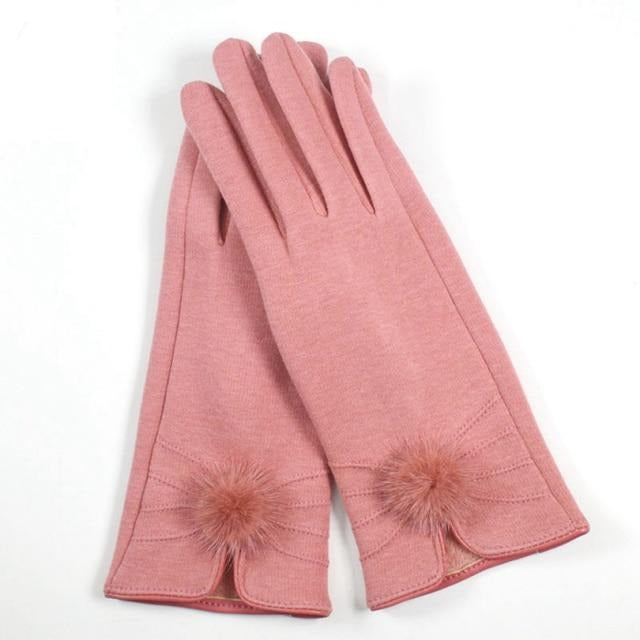 Women Mink ball Wool Gloves Fashion Design Winter Gloves Trendy Elegant Soft Mittens Gloves
