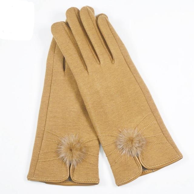 Women Mink ball Wool Gloves Fashion Design Winter Gloves Trendy Elegant Soft Mittens Gloves