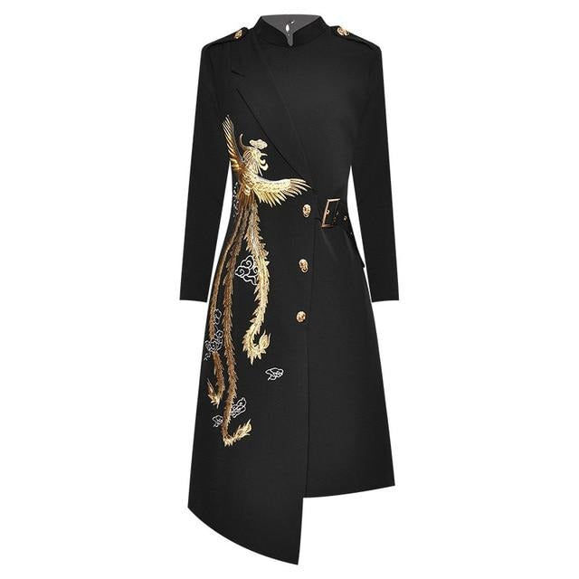 Fashion Designer dress Fall Winter Stand collar Embroidery Elegant Asymmetrical Coat