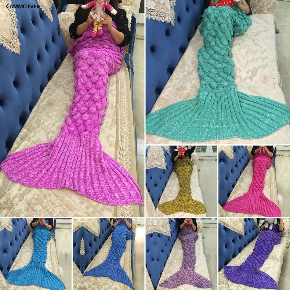 Soft Knitted Mermaid Tail Blanket Crochet Handmade Sleeping Bag