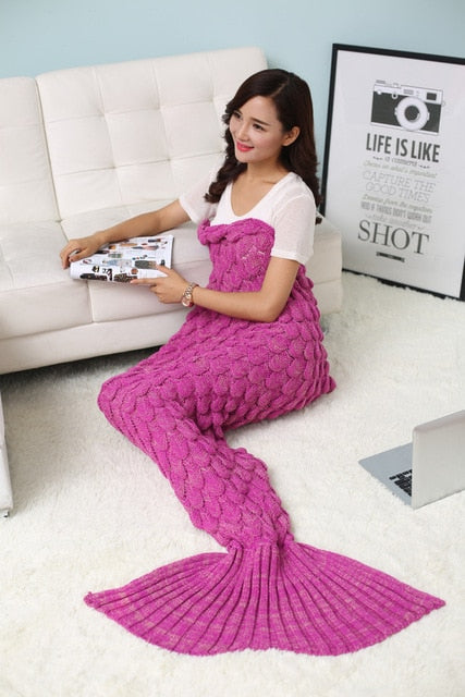 Soft Knitted Mermaid Tail Blanket Crochet Handmade Sleeping Bag