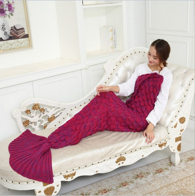 Soft Knitted Mermaid Tail Blanket Crochet Handmade Sleeping Bag