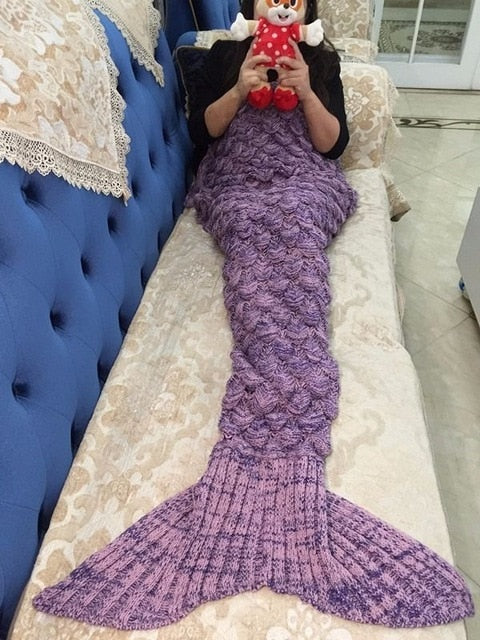 Soft Knitted Mermaid Tail Blanket Crochet Handmade Sleeping Bag