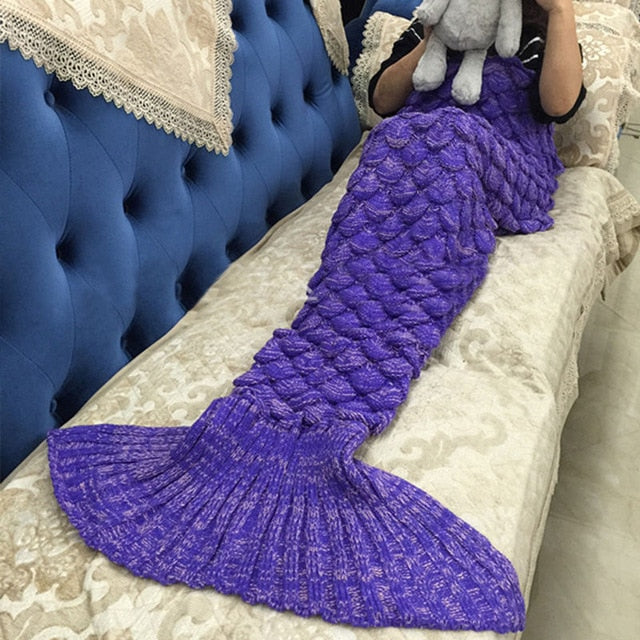 Soft Knitted Mermaid Tail Blanket Crochet Handmade Sleeping Bag