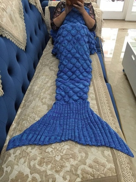 Soft Knitted Mermaid Tail Blanket Crochet Handmade Sleeping Bag