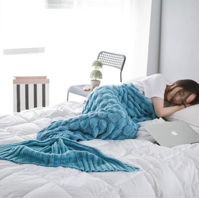 Soft Knitted Mermaid Tail Blanket Crochet Handmade Sleeping Bag