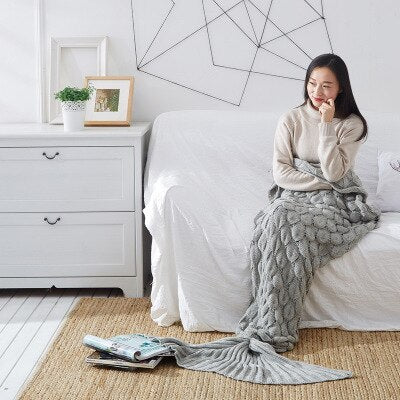 Soft Knitted Mermaid Tail Blanket Crochet Handmade Sleeping Bag