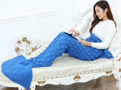 Soft Knitted Mermaid Tail Blanket Crochet Handmade Sleeping Bag