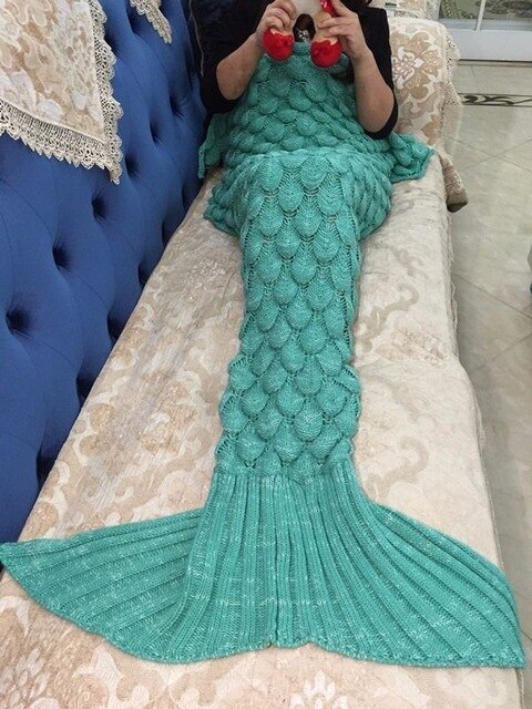 Soft Knitted Mermaid Tail Blanket Crochet Handmade Sleeping Bag