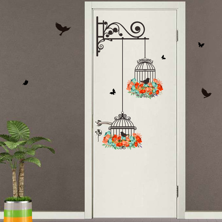 Flower birdcage flying birds wall sticker Creative home decor living room Decals wallpaper decor