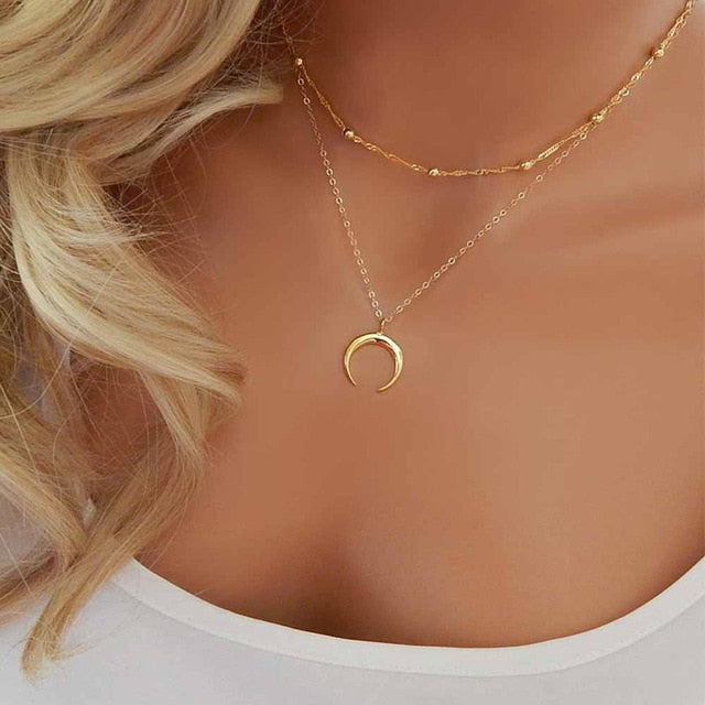 Bohemian Gold Moon Choker Chains Statement Star Map Heart Pendant Necklaces