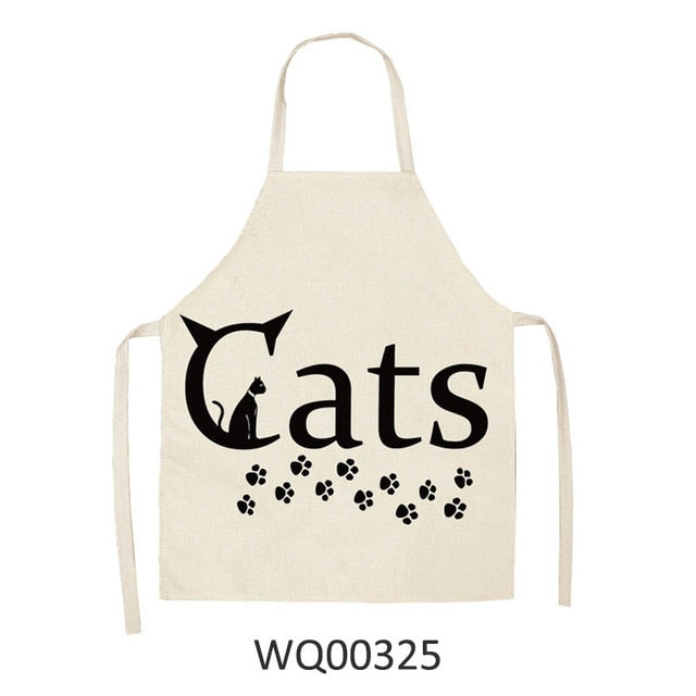 Cute Cartoon Cat Print Kitchen Apron Waterproof Cotton Linen Home Tools