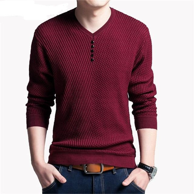 Sweater Men Casual V-Neck Pullover Men Slim Fit Long Sleeve Shirt Mens Sweaters Knitted Cashmere - GigaWorldStore