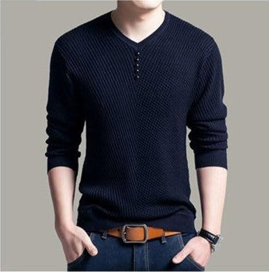 Sweater Men Casual V-Neck Pullover Men Slim Fit Long Sleeve Shirt Mens Sweaters Knitted Cashmere - GigaWorldStore
