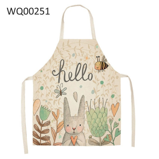 Cute Cartoon Cat Print Kitchen Apron Waterproof Cotton Linen Home Tools