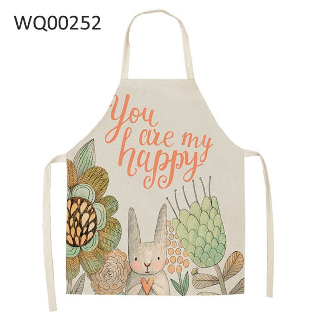 Cute Cartoon Cat Print Kitchen Apron Waterproof Cotton Linen Home Tools