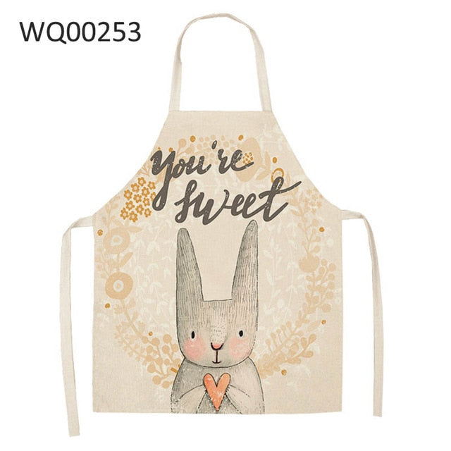 Cute Cartoon Cat Print Kitchen Apron Waterproof Cotton Linen Home Tools