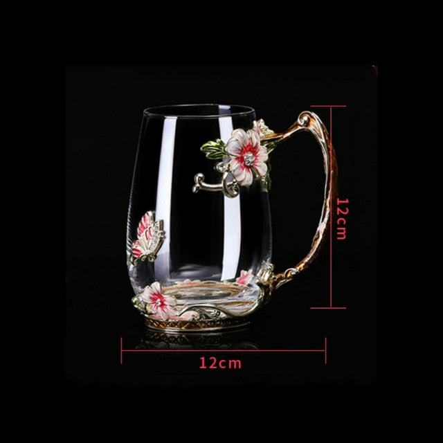 Coffee Cup Mug Flower Tea Glass Cups for Hot and Cold Drinks Tea Cup Spoon Set