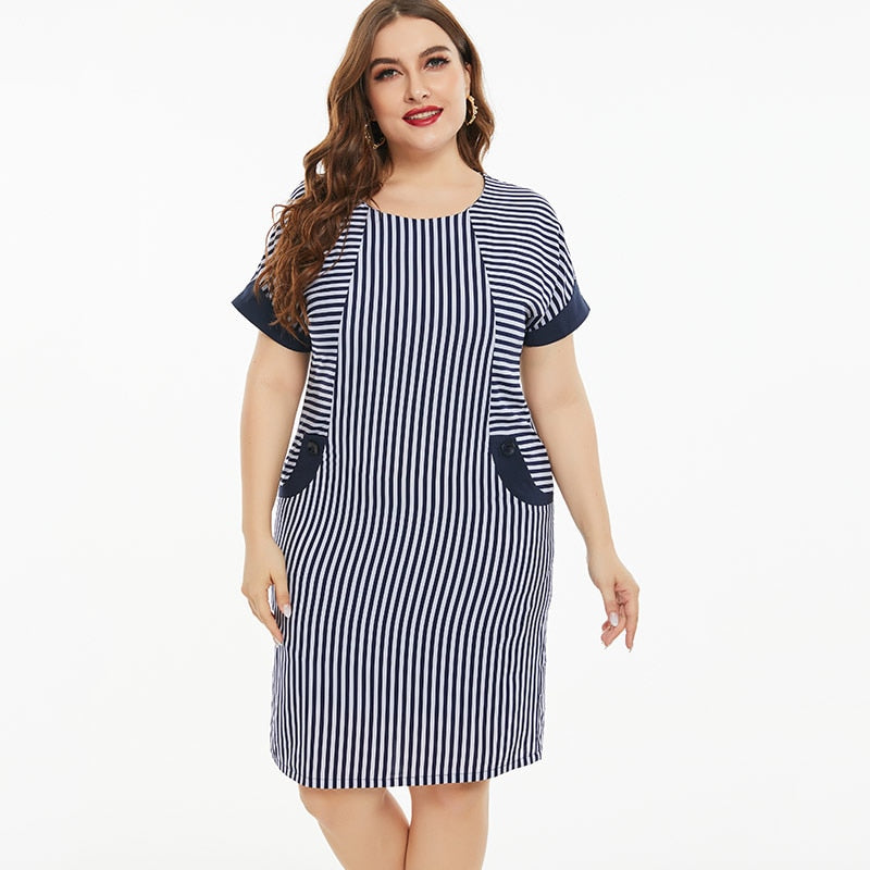 Summer Plus Size Women Clothing stripe dress fashion Ladies Vintage elegant dress