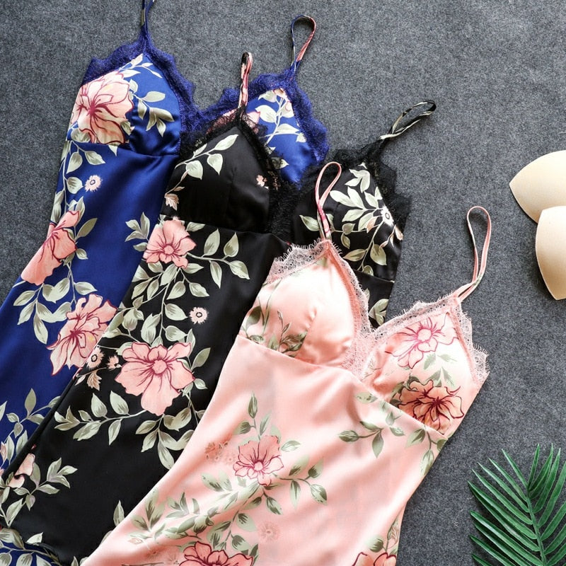 Women's Pajamas Silk Floral Set Satin Pijamas Sleepwear Home Clothes