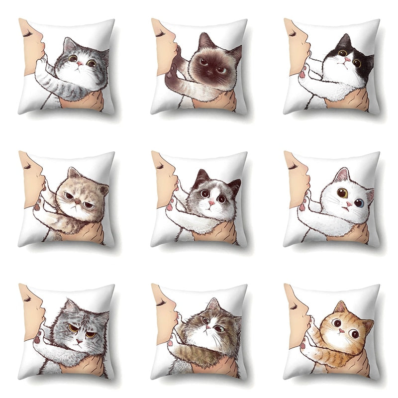 Cute Cat Cushion Cover Cartoon Animal Cat Polyester Throw Pillow Case Cover Decor Pillowcases