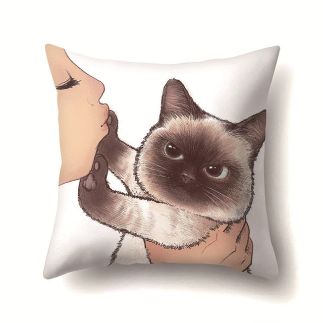 Cute Cat Cushion Cover Cartoon Animal Cat Polyester Throw Pillow Case Cover Decor Pillowcases