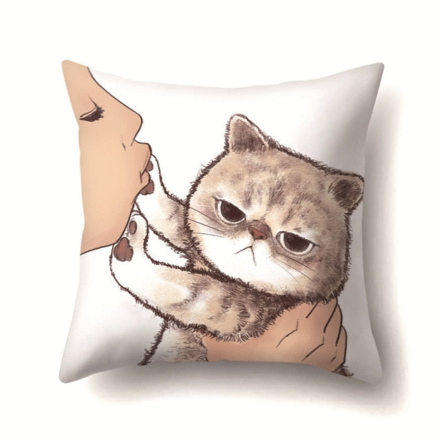 Cute Cat Cushion Cover Cartoon Animal Cat Polyester Throw Pillow Case Cover Decor Pillowcases