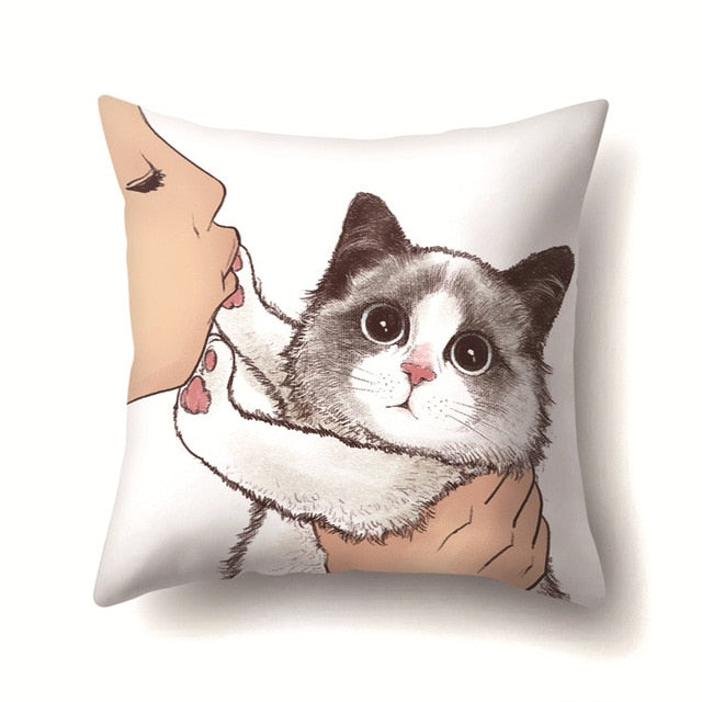 Cute Cat Cushion Cover Cartoon Animal Cat Polyester Throw Pillow Case Cover Decor Pillowcases