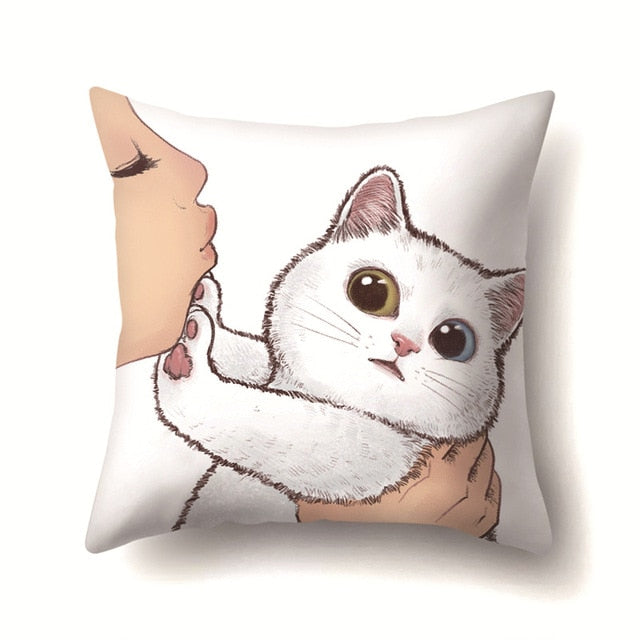 Cute Cat Cushion Cover Cartoon Animal Cat Polyester Throw Pillow Case Cover Decor Pillowcases