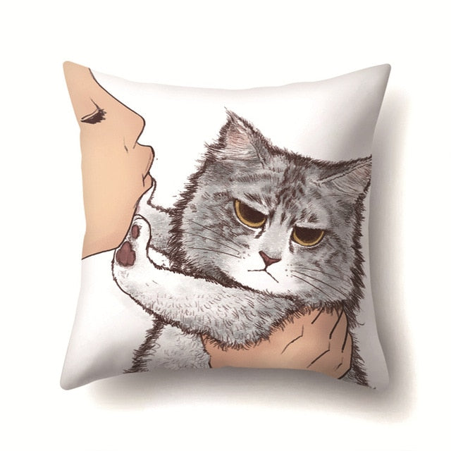 Cute Cat Cushion Cover Cartoon Animal Cat Polyester Throw Pillow Case Cover Decor Pillowcases