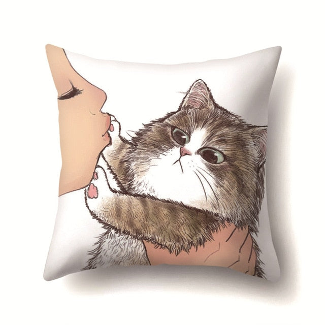 Cute Cat Cushion Cover Cartoon Animal Cat Polyester Throw Pillow Case Cover Decor Pillowcases