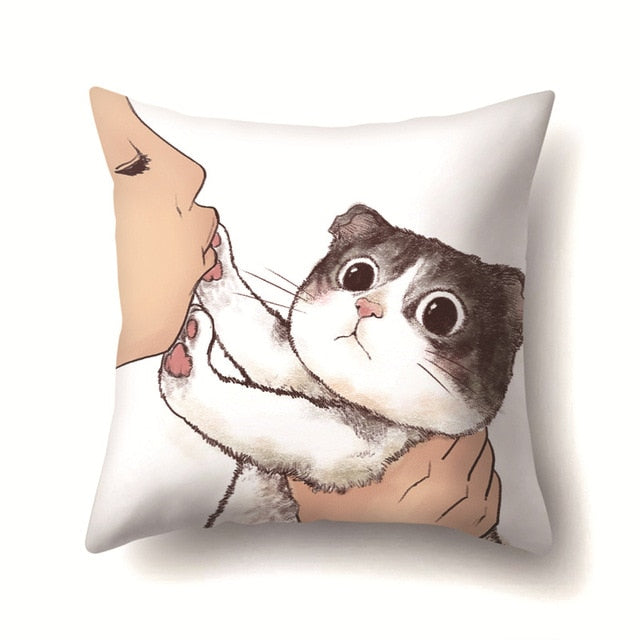 Cute Cat Cushion Cover Cartoon Animal Cat Polyester Throw Pillow Case Cover Decor Pillowcases