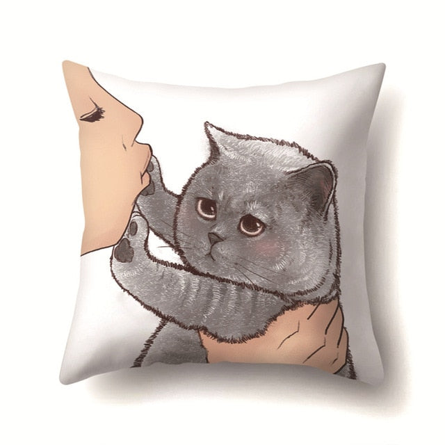 Cute Cat Cushion Cover Cartoon Animal Cat Polyester Throw Pillow Case Cover Decor Pillowcases