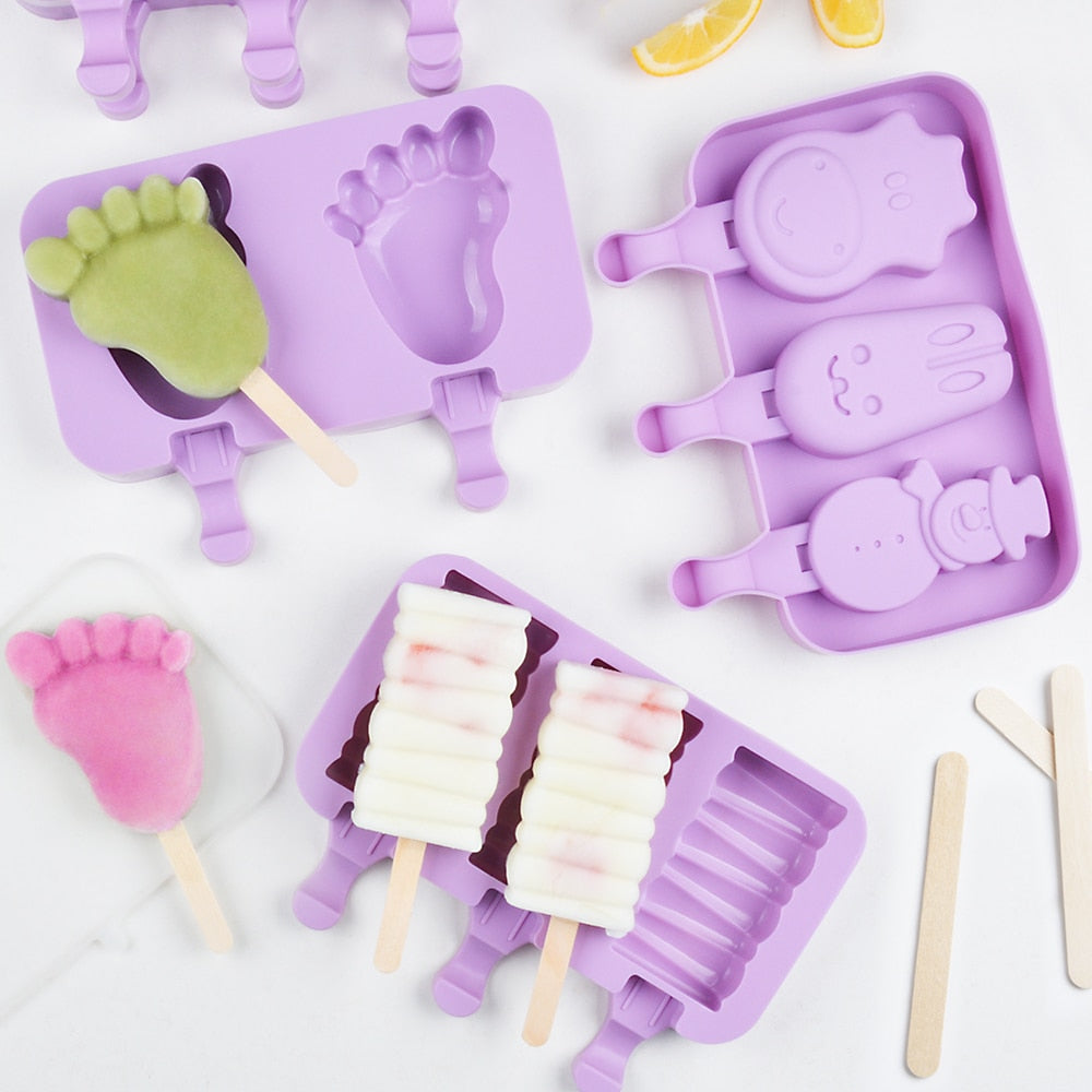 Cute Ice Cream Mold Silicone Popsicle Mold Reusable BPA-Free Ice Pop Mold