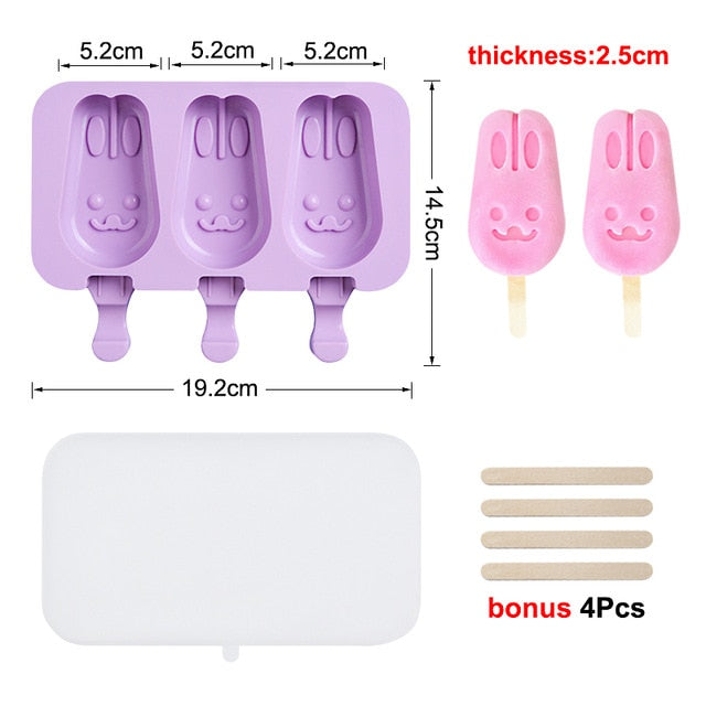 Cute Ice Cream Mold Silicone Popsicle Mold Reusable BPA-Free Ice Pop Mold