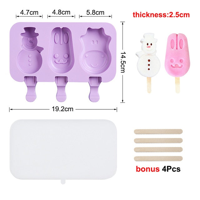 Cute Ice Cream Mold Silicone Popsicle Mold Reusable BPA-Free Ice Pop Mold